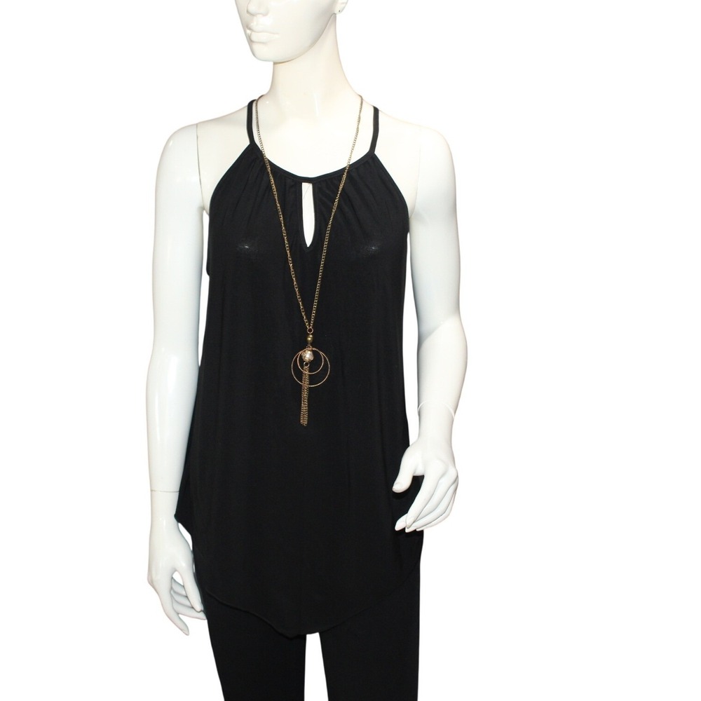Socialite Teen XL Black Halter Tank Keyhole Flow Top